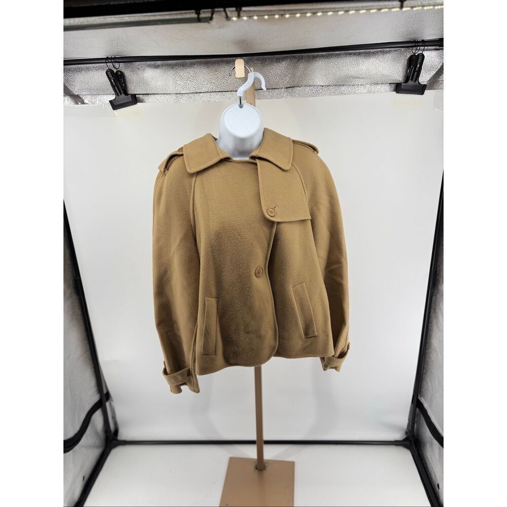 Talbots Wool Jacket Women Size 12 Tan Military Style Coat 90% Wool Classic